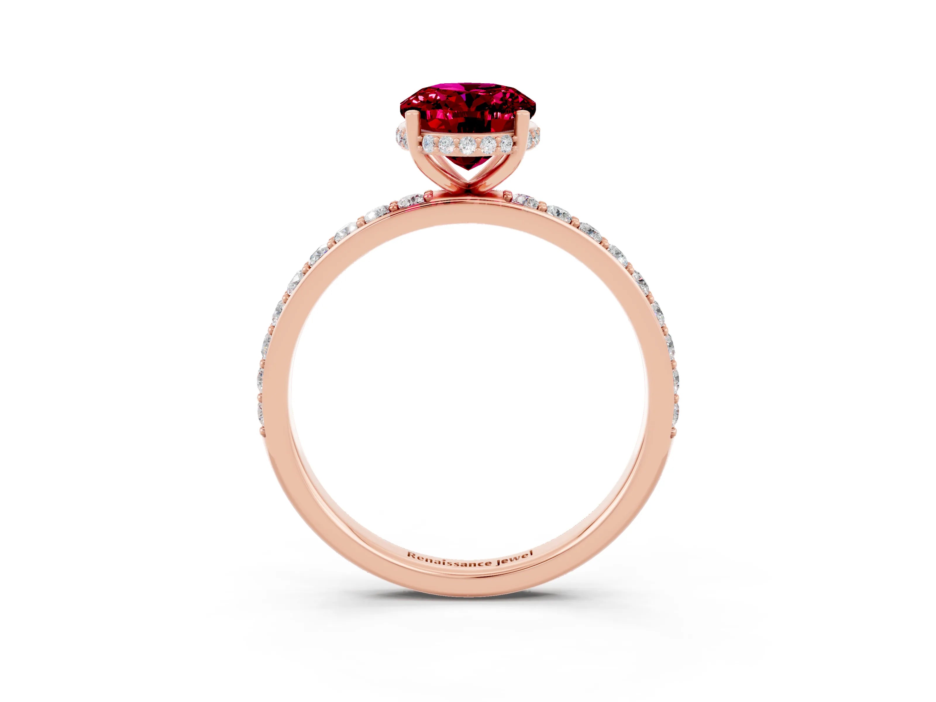 Rose gold {shape_name} Garnet Solitaire Ring with Pavé Band and Hidden Halo_3