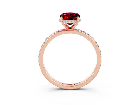 Rose gold {shape_name} Garnet Solitaire Ring with Pavé Band and Hidden Halo_3