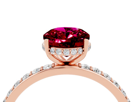 Rose gold {shape_name} Garnet Solitaire Ring with Pavé Band and Hidden Halo_4