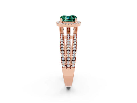 Rose gold {shape_name} Green Sapphire Halo Engagement Ring with Split Shank and Four-Prong Setting_2