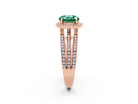 Rose gold {shape_name} Green Sapphire Halo Engagement Ring with Split Shank and Four-Prong Setting_2
