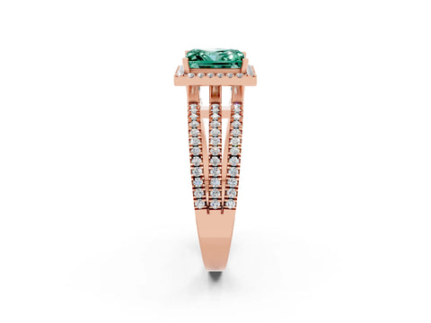 Rose gold {shape_name} Green Sapphire Halo Engagement Ring with Split Shank and Four-Prong Setting_2