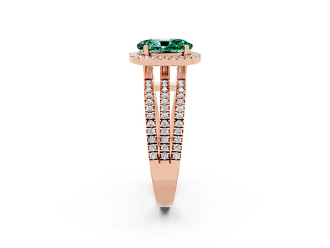 Rose gold {shape_name} Green Sapphire Halo Engagement Ring with Split Shank and Four-Prong Setting_2