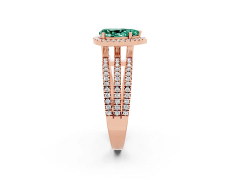Rose gold {shape_name} Green Sapphire Halo Engagement Ring with Split Shank and Four-Prong Setting_2
