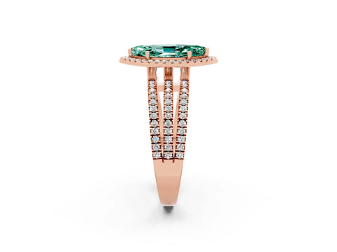 Rose gold {shape_name} Green Sapphire Halo Engagement Ring with Split Shank and Four-Prong Setting_2