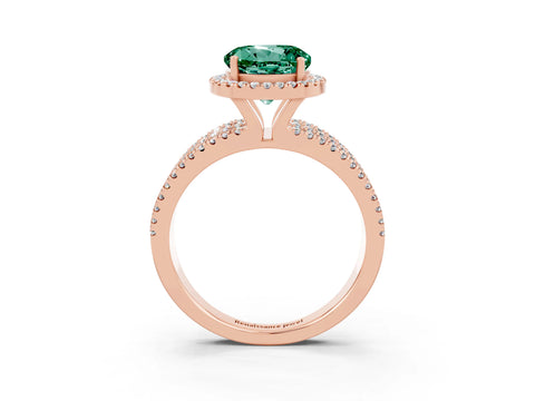 Rose gold {shape_name} Green Sapphire Halo Engagement Ring with Split Shank and Four-Prong Setting_3