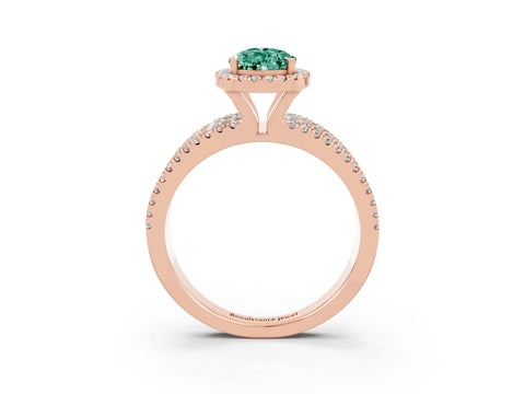 Rose gold {shape_name} Green Sapphire Halo Engagement Ring with Split Shank and Four-Prong Setting_3