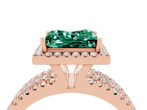 Rose gold {shape_name} Green Sapphire Halo Engagement Ring with Split Shank and Four-Prong Setting_4