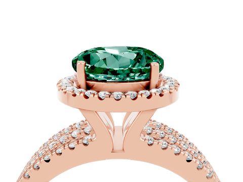 Rose gold {shape_name} Green Sapphire Halo Engagement Ring with Split Shank and Four-Prong Setting_4