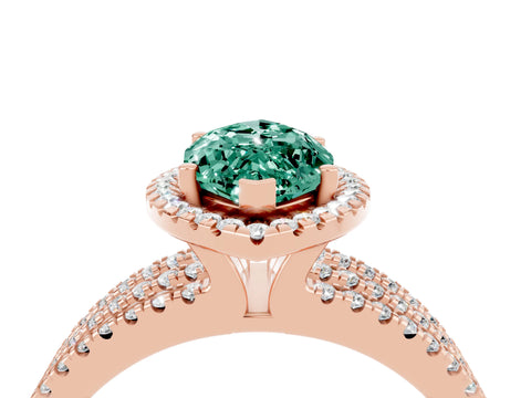 Rose gold {shape_name} Green Sapphire Halo Engagement Ring with Split Shank and Four-Prong Setting_4