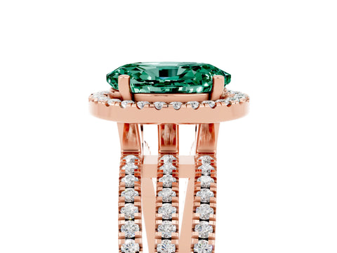 Rose gold {shape_name} Green Sapphire Halo Engagement Ring with Split Shank and Four-Prong Setting_5