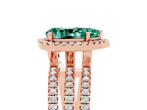 Rose gold {shape_name} Green Sapphire Halo Engagement Ring with Split Shank and Four-Prong Setting_5
