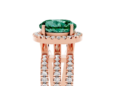 Rose gold {shape_name} Green Sapphire Halo Engagement Ring with Split Shank and Four-Prong Setting_5
