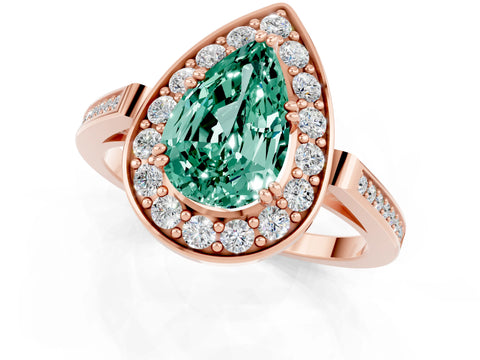 Rose gold {shape_name} Green Sapphire Halo Ring with Split Shank and Four-Prong Setting_1