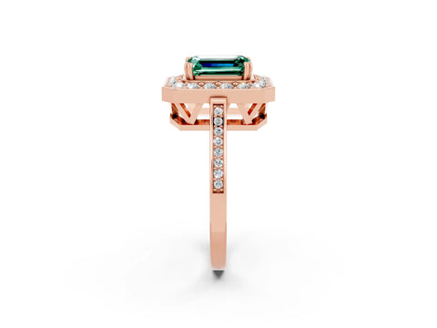 Rose gold {shape_name} Green Sapphire Halo Ring with Split Shank and Four-Prong Setting_2