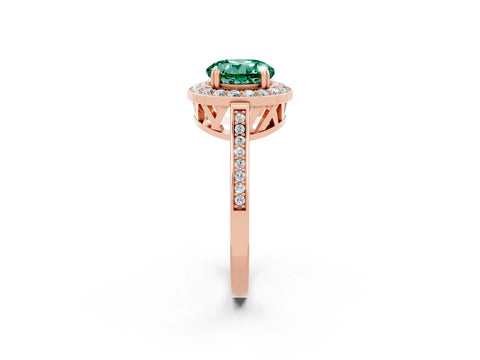 Rose gold {shape_name} Green Sapphire Halo Ring with Split Shank and Four-Prong Setting_2