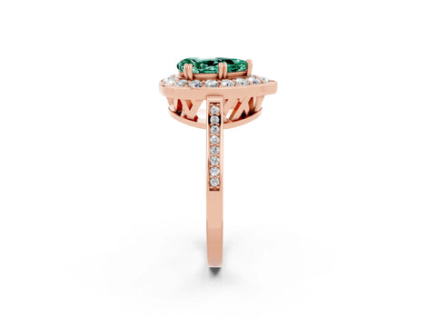 Rose gold {shape_name} Green Sapphire Halo Ring with Split Shank and Four-Prong Setting_2