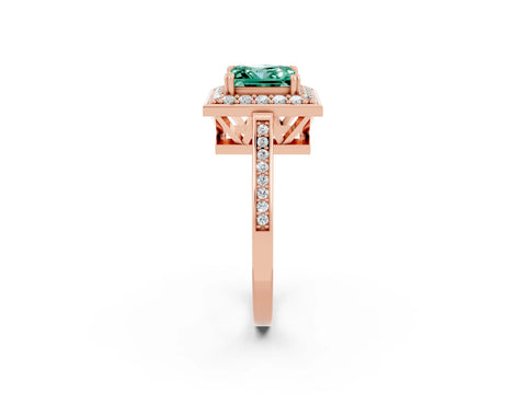 Rose gold {shape_name} Green Sapphire Halo Ring with Split Shank and Four-Prong Setting_2