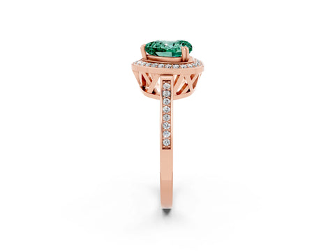 Rose gold {shape_name} Green Sapphire Halo Ring with Split Shank and Four-Prong Setting_2