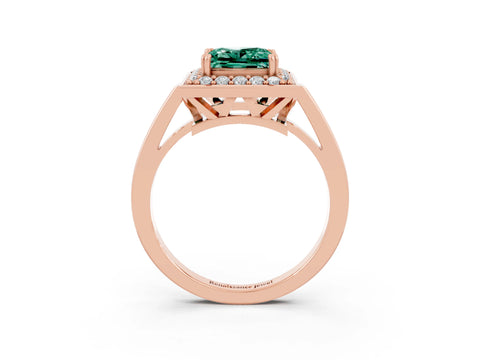 Rose gold {shape_name} Green Sapphire Halo Ring with Split Shank and Four-Prong Setting_3