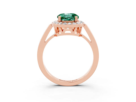 Rose gold {shape_name} Green Sapphire Halo Ring with Split Shank and Four-Prong Setting_3