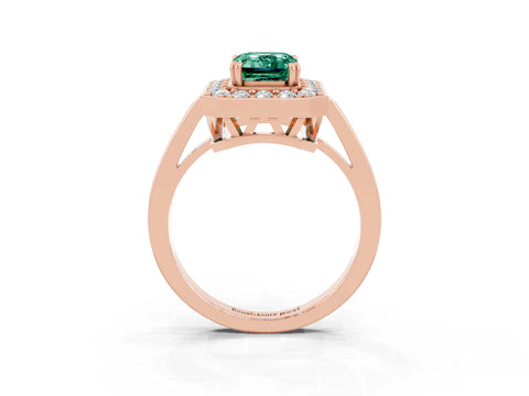 Rose gold {shape_name} Green Sapphire Halo Ring with Split Shank and Four-Prong Setting_3