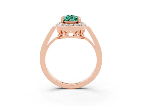 Rose gold {shape_name} Green Sapphire Halo Ring with Split Shank and Four-Prong Setting_3