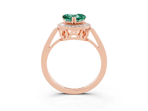Rose gold {shape_name} Green Sapphire Halo Ring with Split Shank and Four-Prong Setting_3