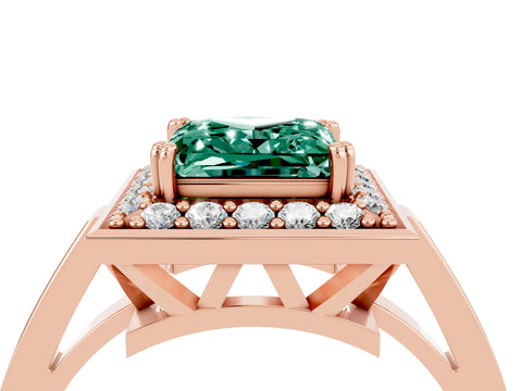 Rose gold {shape_name} Green Sapphire Halo Ring with Split Shank and Four-Prong Setting_4