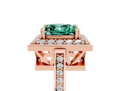 Rose gold {shape_name} Green Sapphire Halo Ring with Split Shank and Four-Prong Setting_5