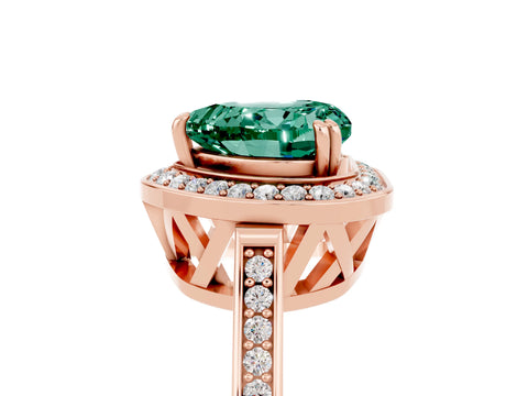 Rose gold {shape_name} Green Sapphire Halo Ring with Split Shank and Four-Prong Setting_5