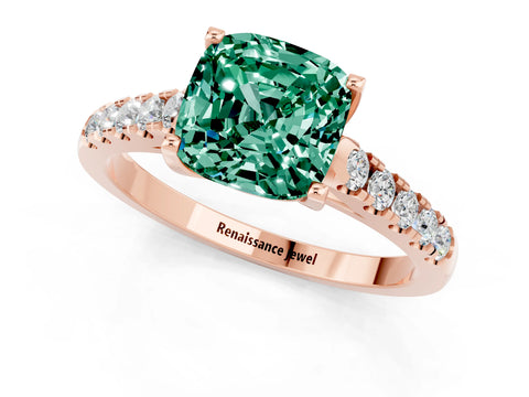 Rose gold {shape_name} Green Sapphire Solitaire Ring with Pavé Band and Four-Prong Setting_1