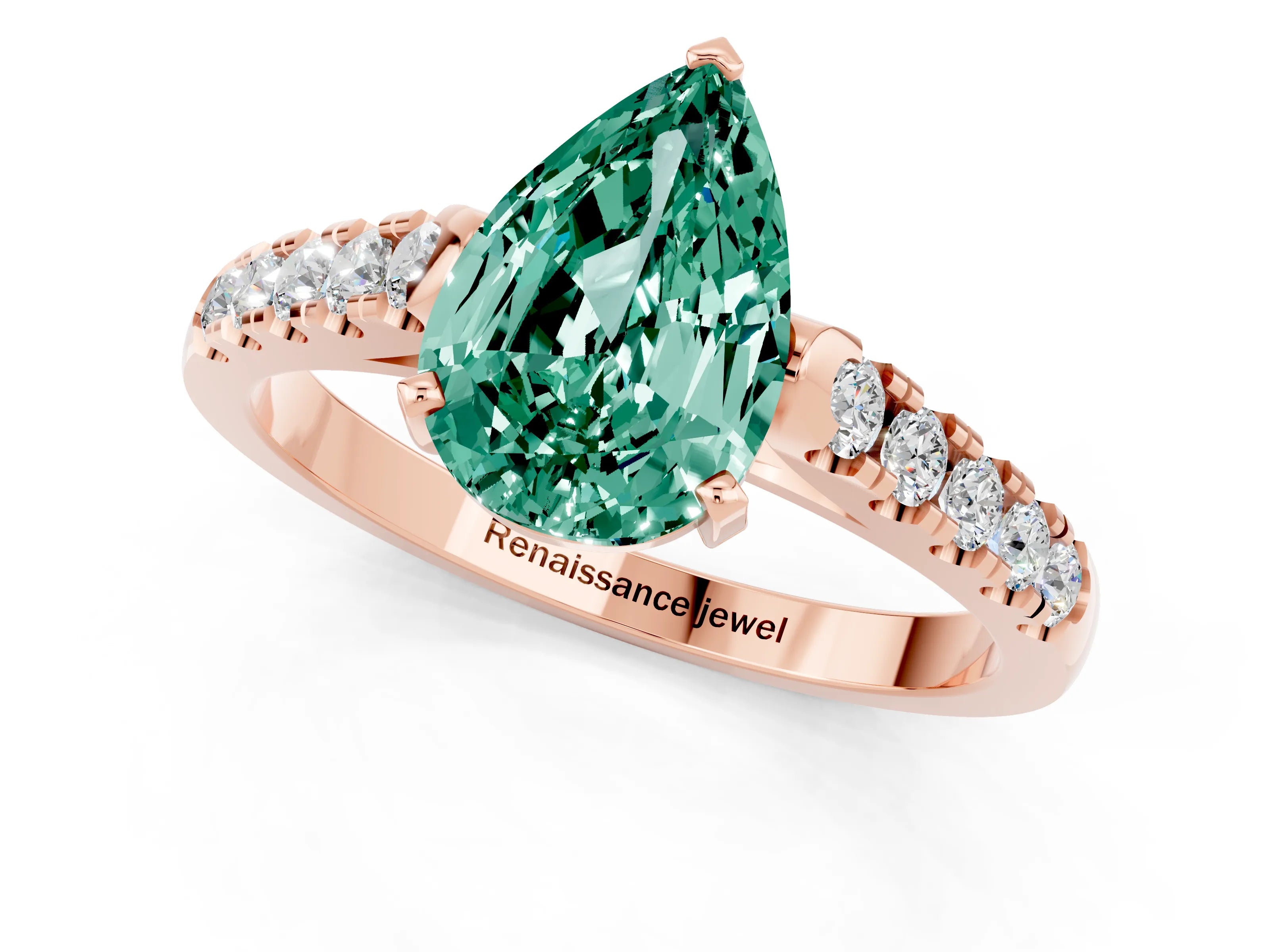 Rose gold {shape_name} Green Sapphire Solitaire Ring with Pavé Band and Four-Prong Setting_1