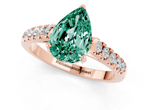 Rose gold {shape_name} Green Sapphire Solitaire Ring with Pavé Band and Four-Prong Setting_1