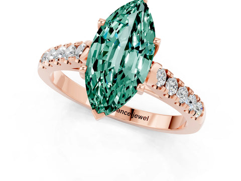Rose gold {shape_name} Green Sapphire Solitaire Ring with Pavé Band and Four-Prong Setting_1