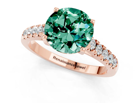 Rose gold {shape_name} Green Sapphire Solitaire Ring with Pavé Band and Four-Prong Setting_1