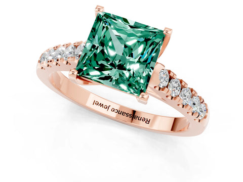 Rose gold {shape_name} Green Sapphire Solitaire Ring with Pavé Band and Four-Prong Setting_1