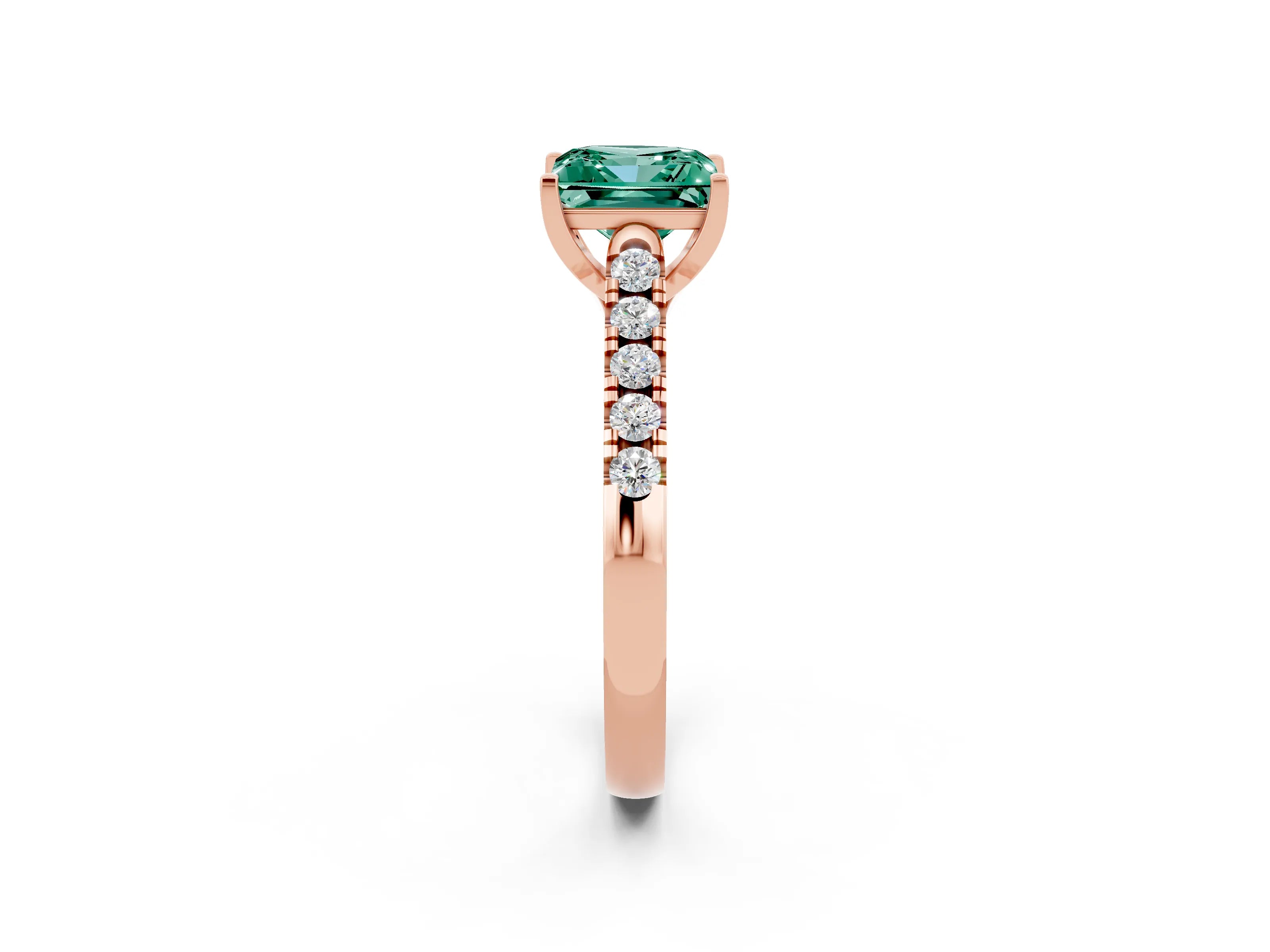 Rose gold {shape_name} Green Sapphire Solitaire Ring with Pavé Band and Four-Prong Setting_2