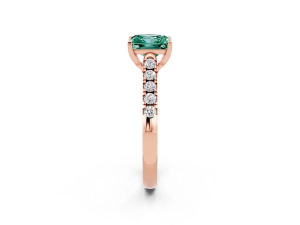 Rose gold Princess Cut Green Sapphire Pavé Band Solitaire Ring with Prong Setting