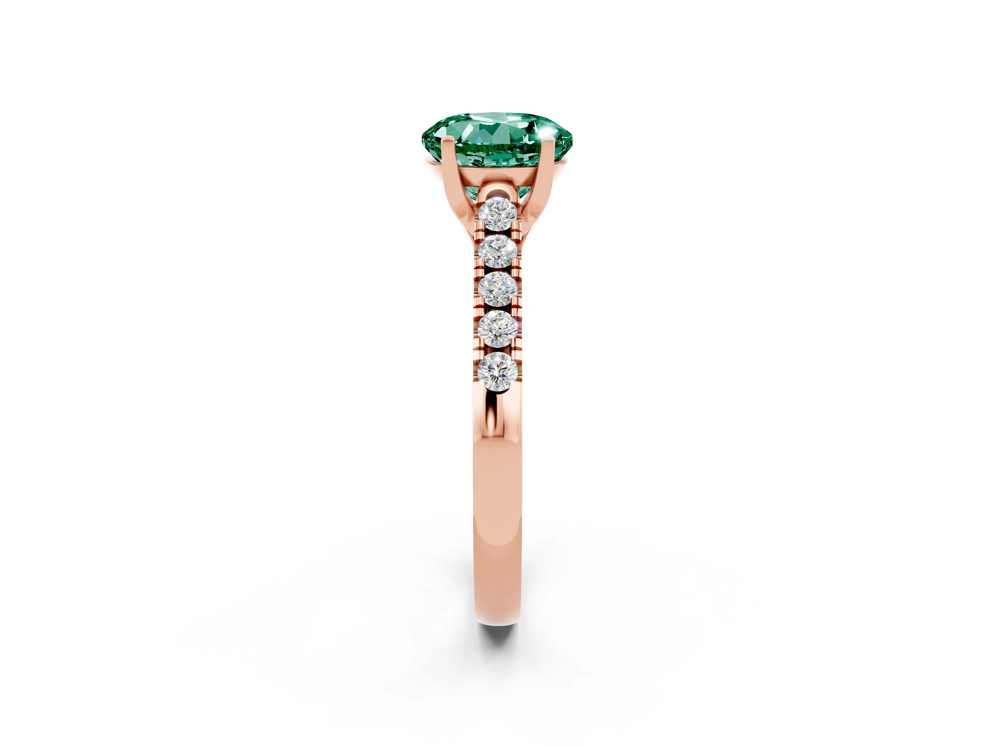 Rose gold {shape_name} Green Sapphire Solitaire Ring with Pavé Band and Four-Prong Setting_2