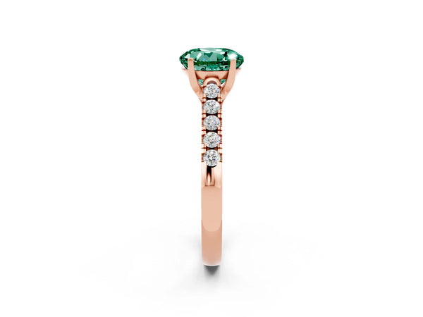 Rose gold Round Cut Green Sapphire Pavé Band Solitaire Ring with Prong Setting