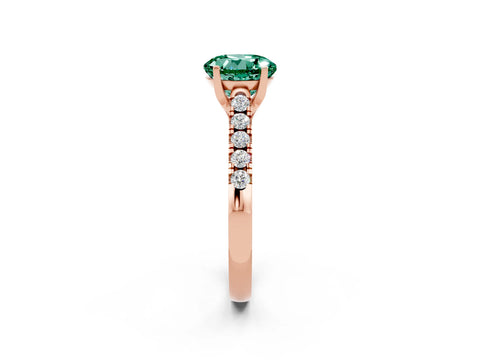 Rose gold {shape_name} Green Sapphire Solitaire Ring with Pavé Band and Four-Prong Setting_2