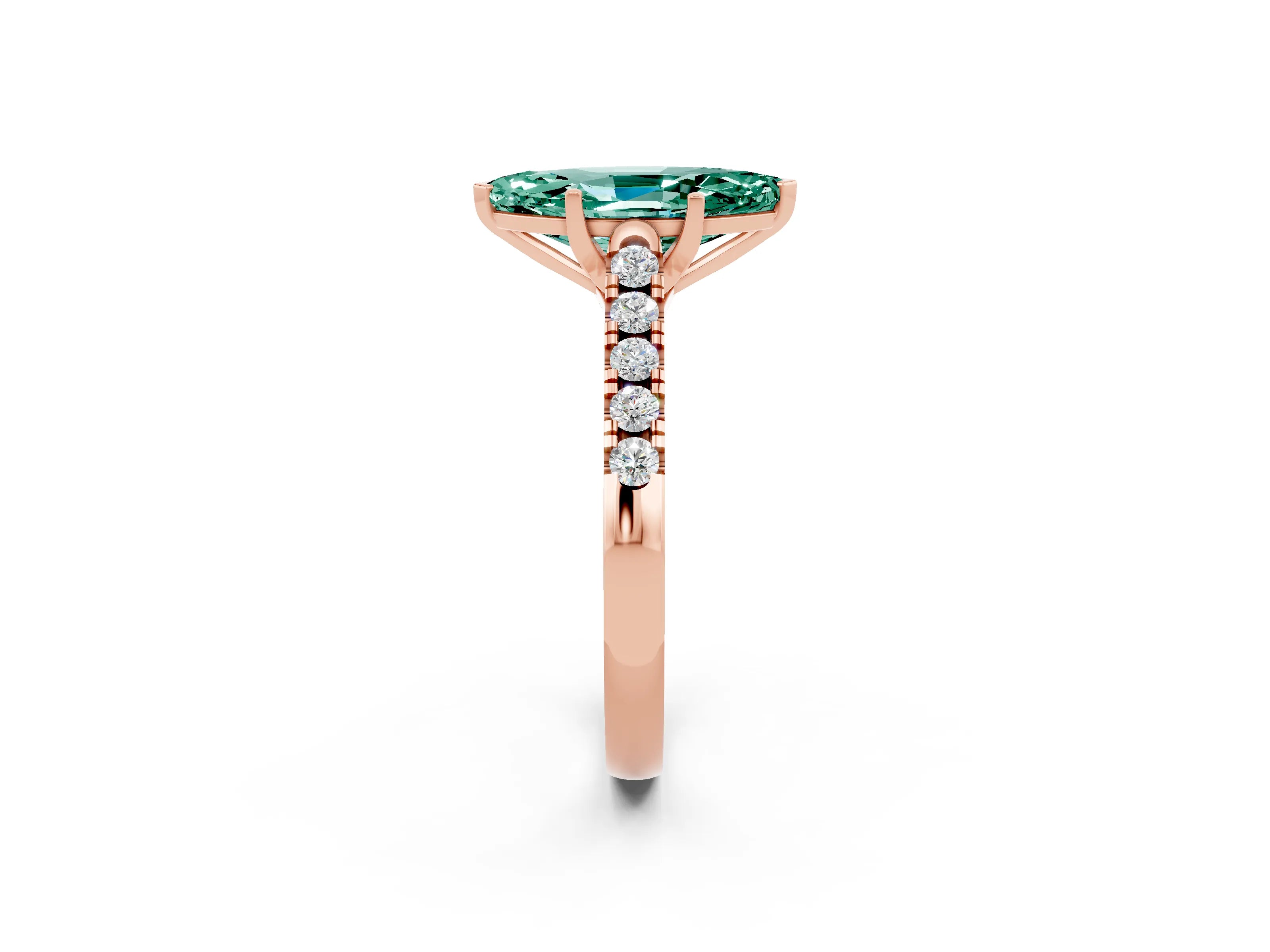 Rose gold {shape_name} Green Sapphire Solitaire Ring with Pavé Band and Four-Prong Setting_2