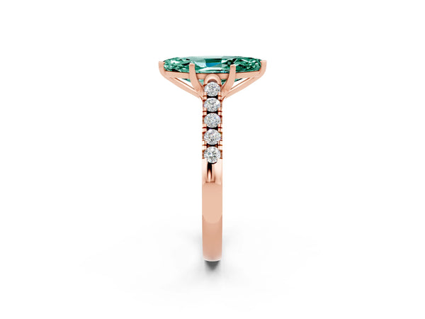 Rose gold Marquise Cut Green Sapphire Pavé Band Solitaire Ring with Prong Setting