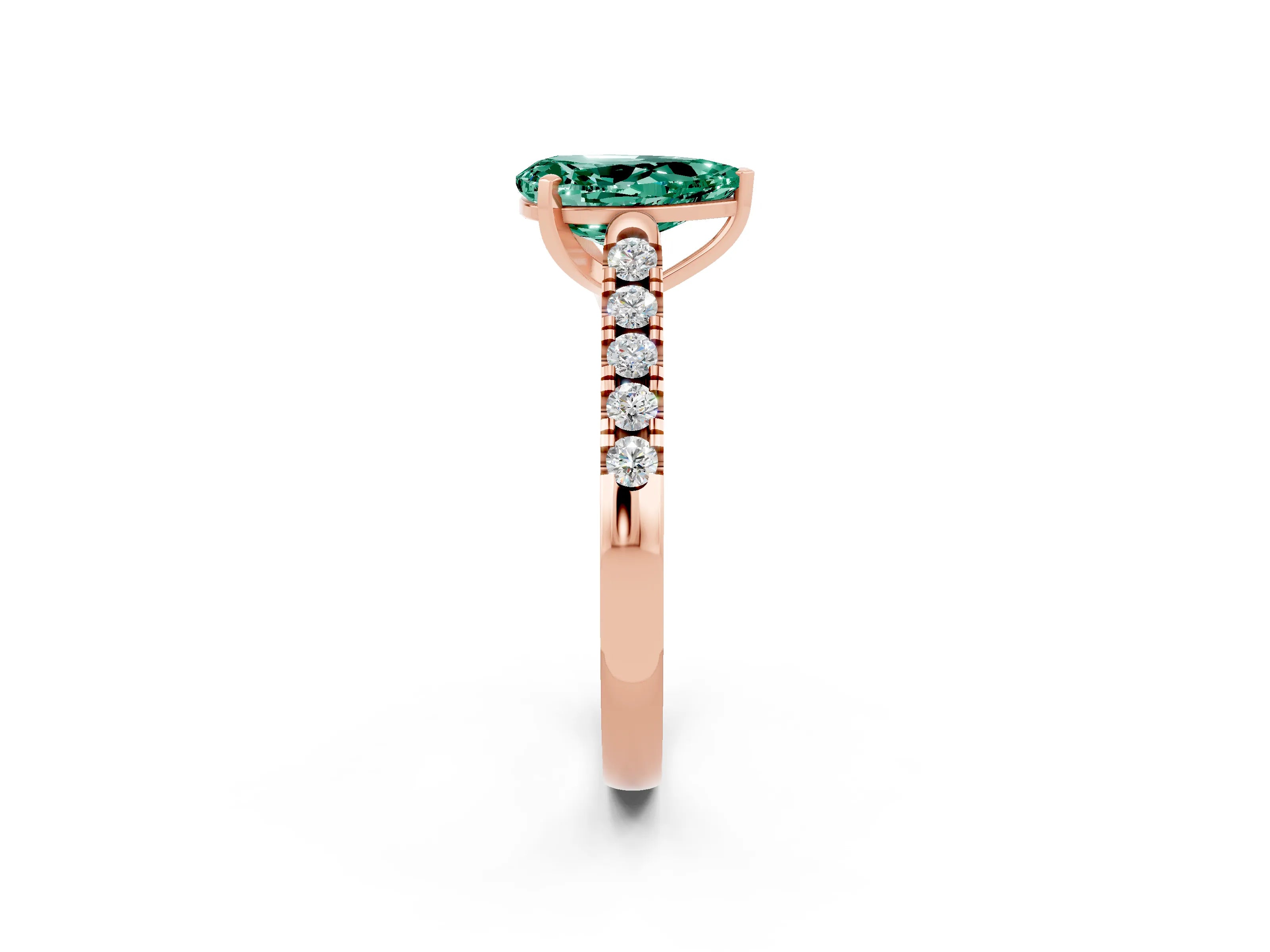 Rose gold {shape_name} Green Sapphire Solitaire Ring with Pavé Band and Four-Prong Setting_2