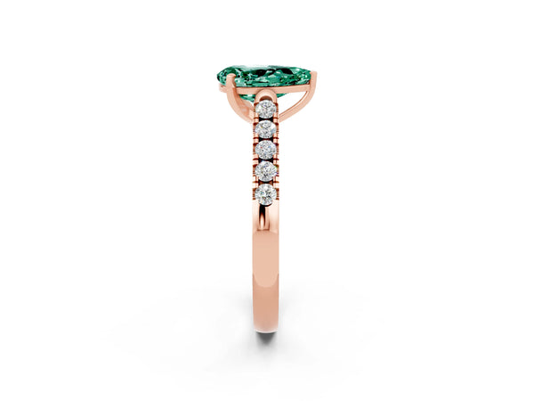 Rose gold Pear Cut Green Sapphire Pavé Band Solitaire Ring with Prong Setting