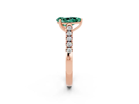 Rose gold {shape_name} Green Sapphire Solitaire Ring with Pavé Band and Four-Prong Setting_2