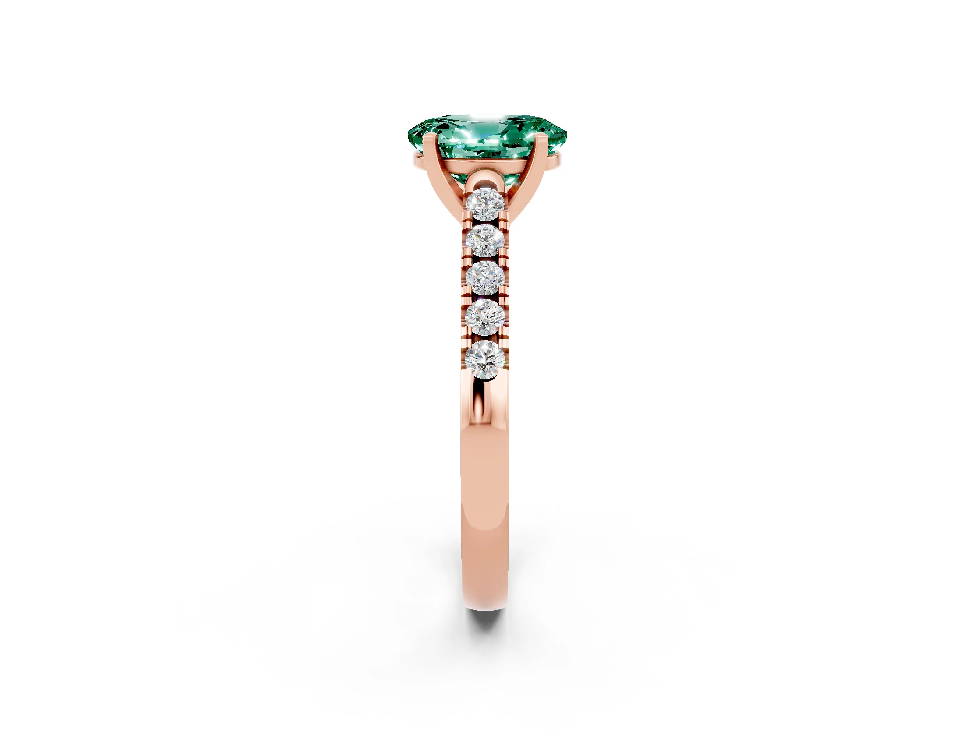 Rose gold {shape_name} Green Sapphire Solitaire Ring with Pavé Band and Four-Prong Setting_2