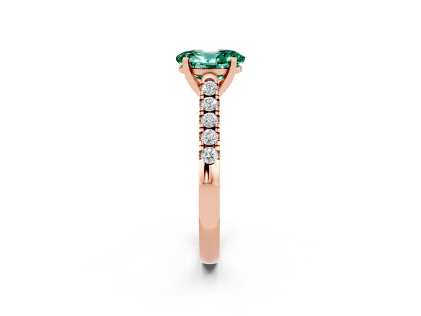 Rose gold Oval Cut Green Sapphire Pavé Band Solitaire Ring with Prong Setting