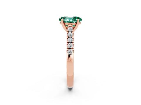 Rose gold {shape_name} Green Sapphire Solitaire Ring with Pavé Band and Four-Prong Setting_2